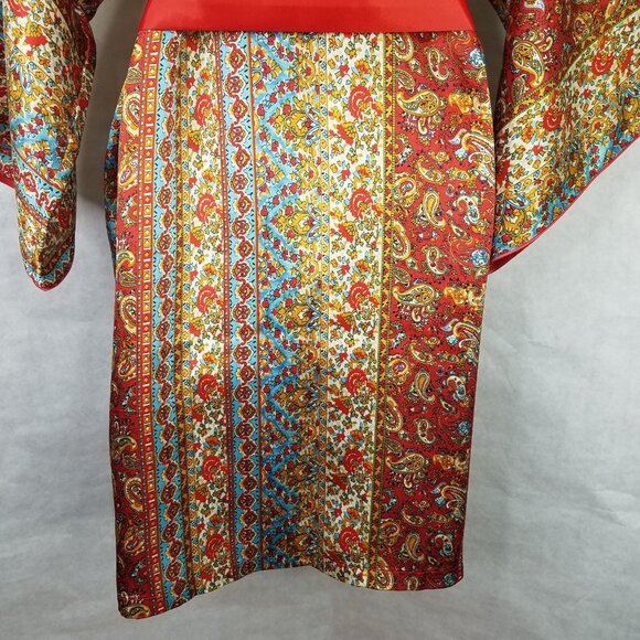 Oscar de la Renta Robe Women S/M Pink Label Paisley Loungewear Satin Knee Length - Picture 8 of 16